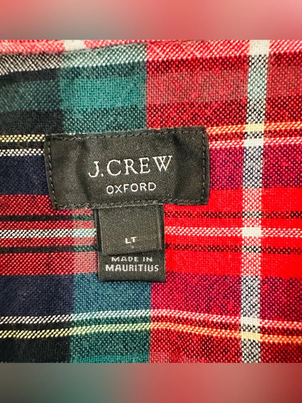 J.Crew Mens Oxford Shirt Size LT Large Tall Plaid Red Green Button Down Holiday